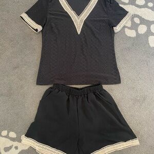 Women’s Black wit cream trim tee/short Set
